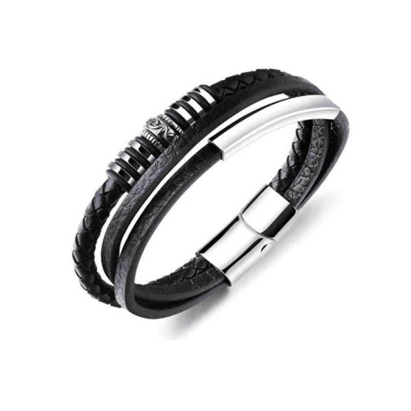 צמיד עור שחור ואבזם מגנטי לגבר