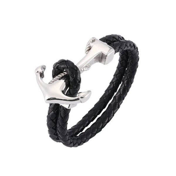 צמיד עור קלוע עם עוגן לגברים