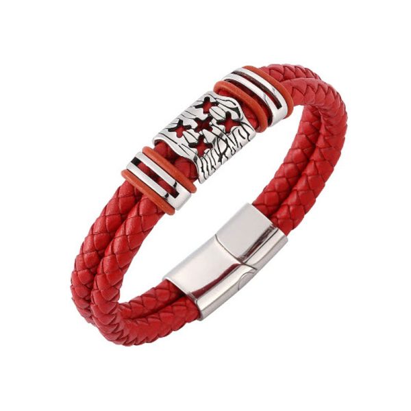 צמיד עור קלוע אדום מגנטי לגבר