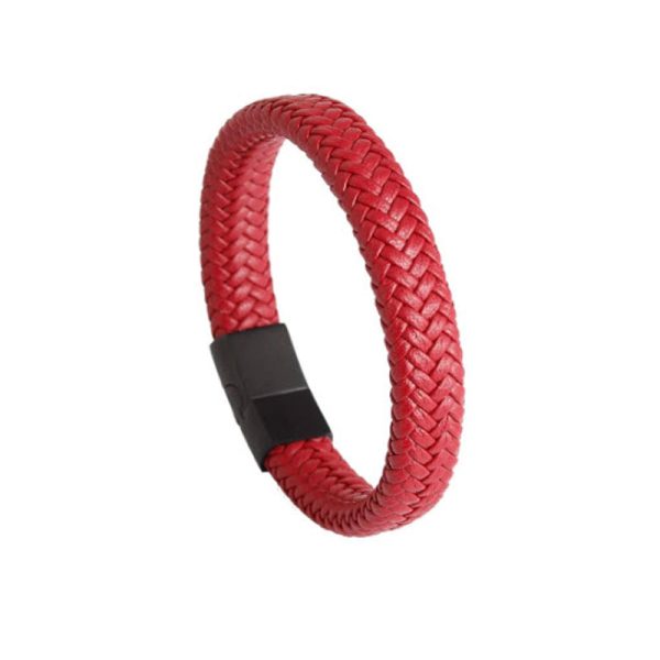 צמיד עור אדום ואבזם מגנטי לגבר