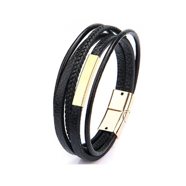 צמיד רב שכבתי עור קלוע לגברים