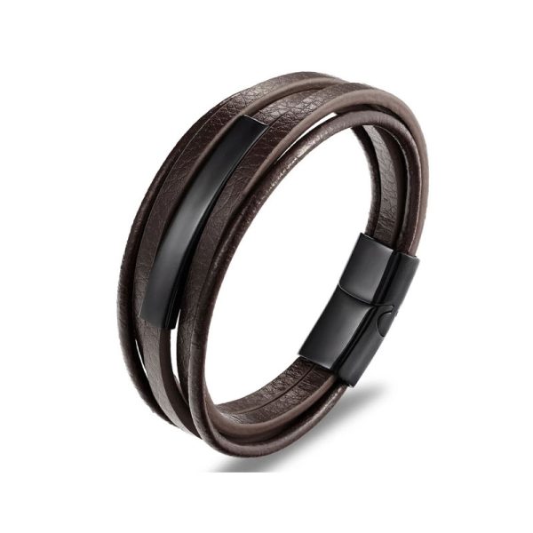 צמיד עור רב שכבתי פאנק לגבר