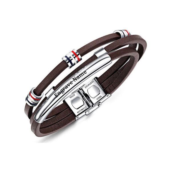 צמיד עור עם חריטה לגבר