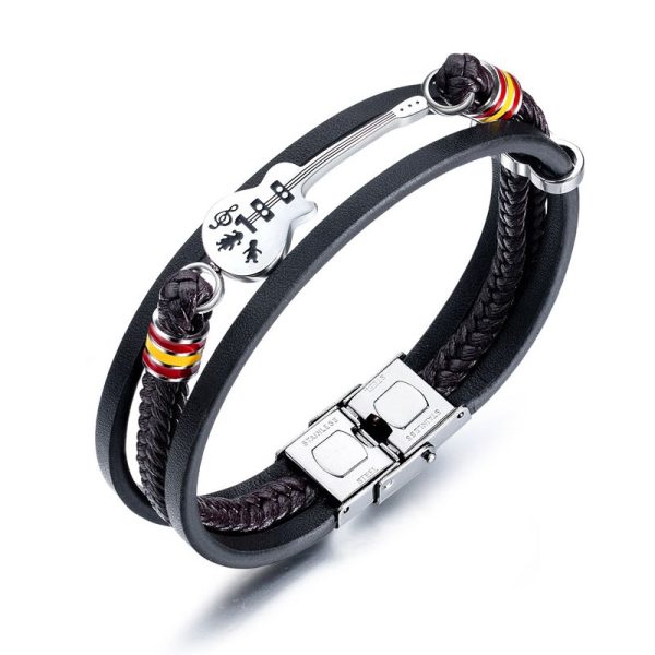 צמיד עור עם אבזם גיטרה לגבר