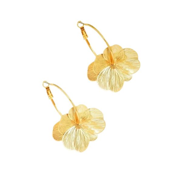 עגיל חישוק פרח ריק בשכבה כפולה זהבי לנשים