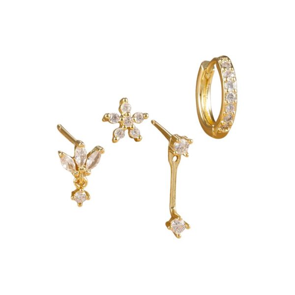 עגילי חישוק מעגל מפלדת אל-חלד לנשים בצבע זהב עם זירקון