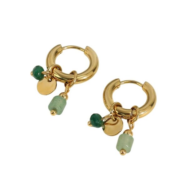 עגילי זהב נירוסטה עגילי חישוק לנשים בציר ירוק טבעי